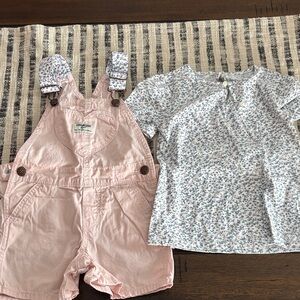 OshKosh B'gosh Light Pink Overalls with Floral Top